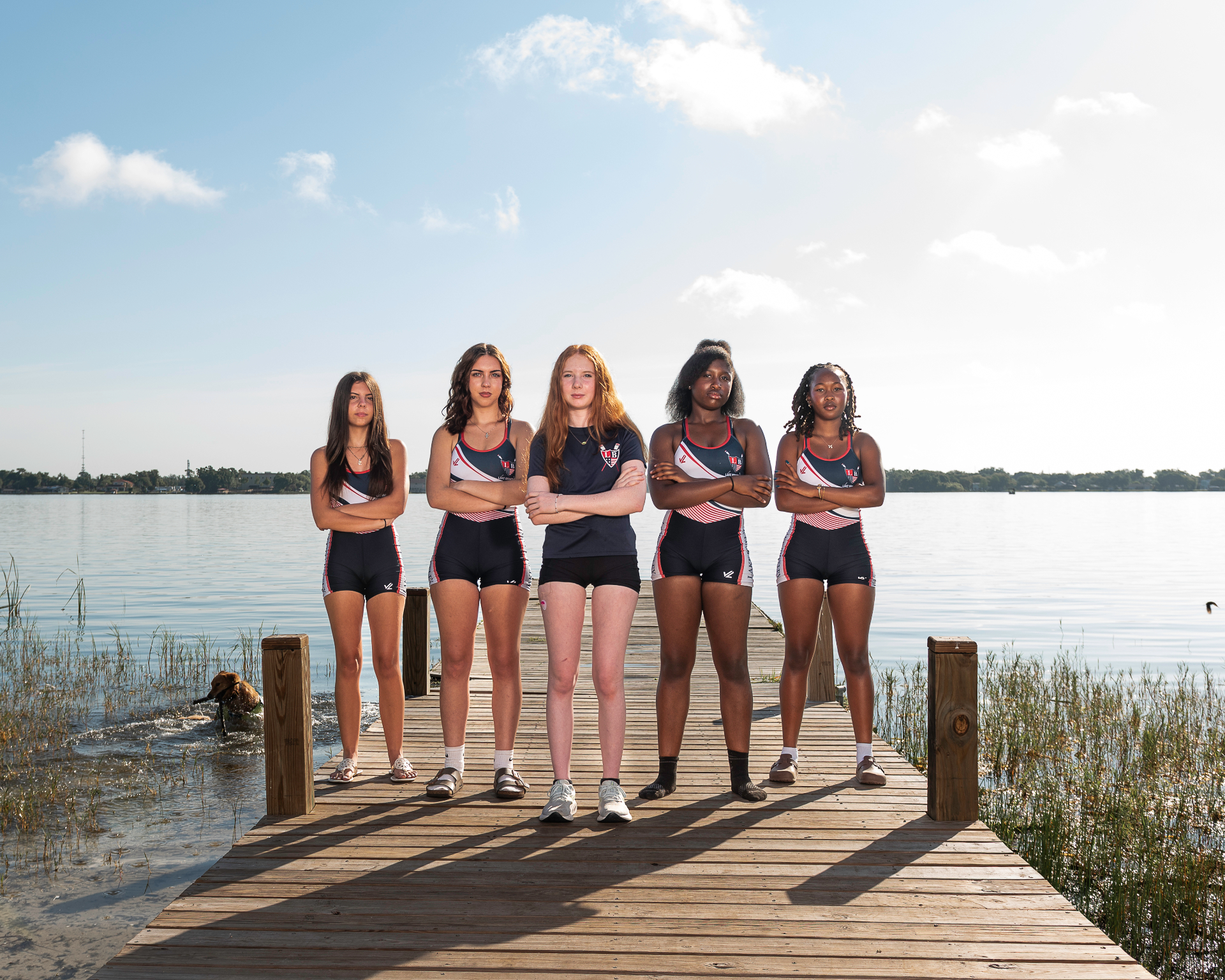 LBRA middle school rowers on the dock at Lake Fairview