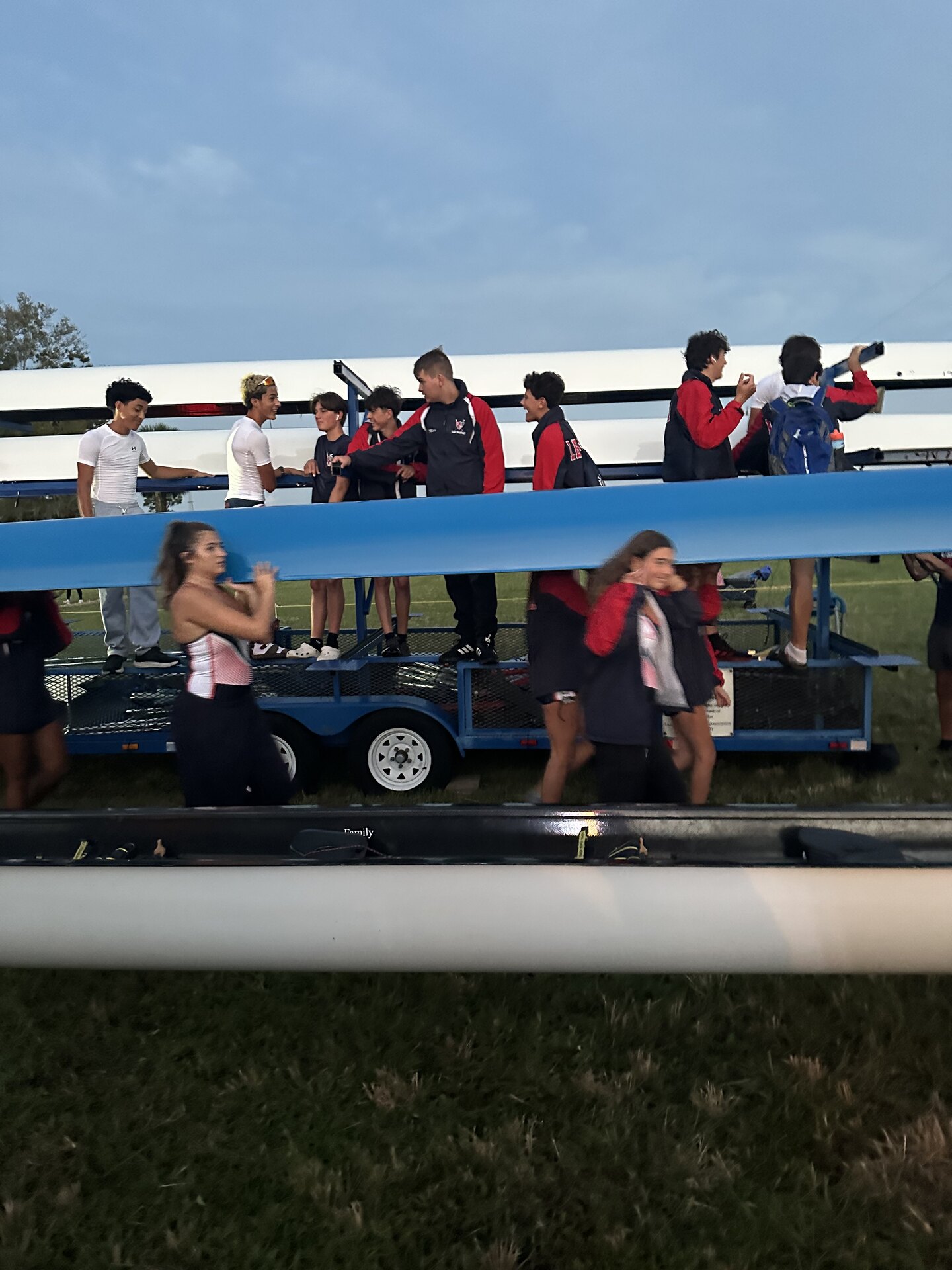 LBRA crew loading the trailer before dawn for a regatta